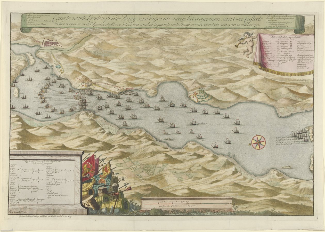 Zeeslag in de baai bij Vigo en de verovering van de Spaanse zilvervloot, 1702 door Jan van Call (I)
