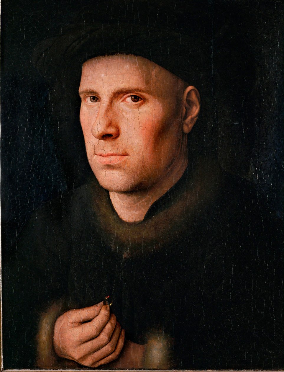 Jan de Leeuw, goldsmith … (oil on oakwood) door Jan van Eyck
