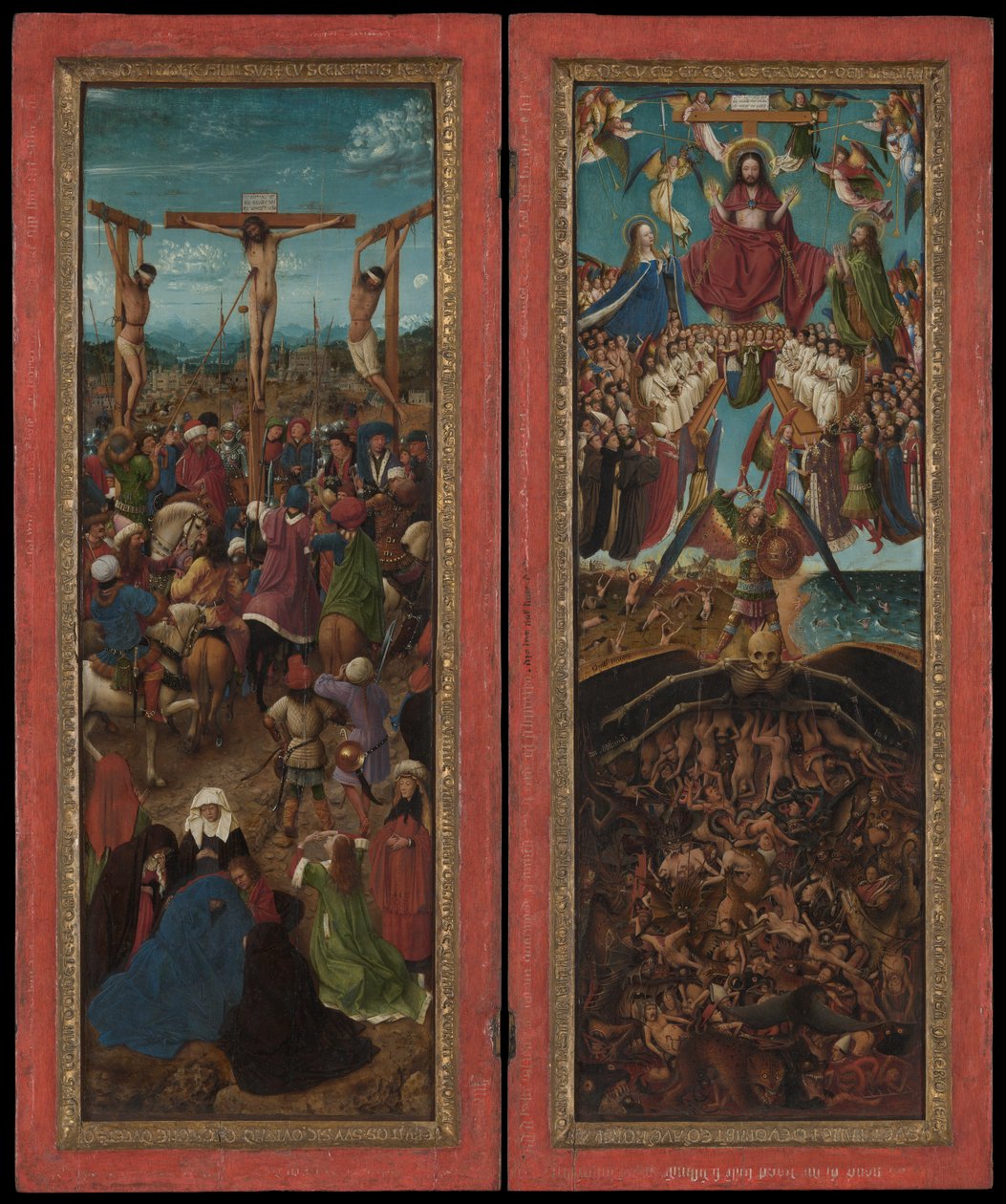 Die Kreuzigung; Das Jüngste Gericht door Jan van Eyck