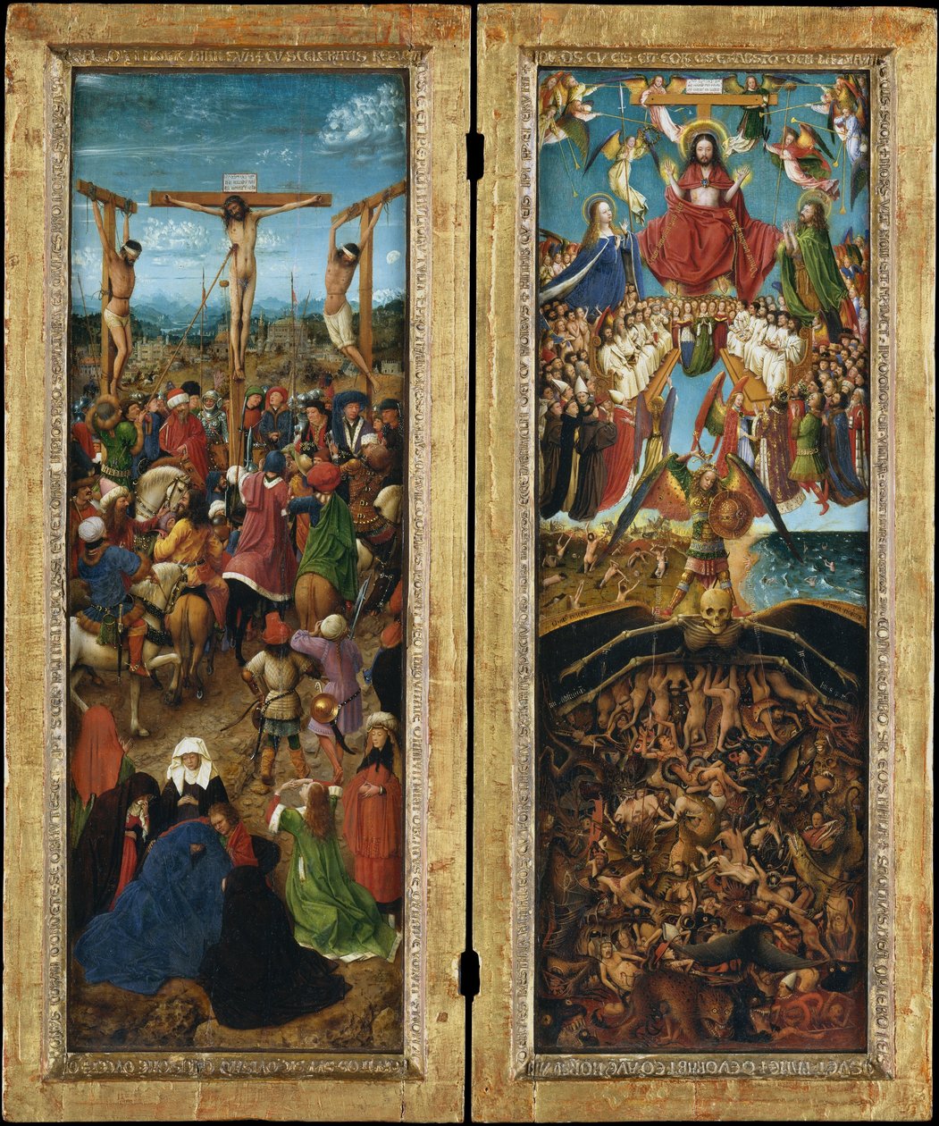 De kruisiging; Het laatste oordeel, c.1440-41 door Jan van Eyck