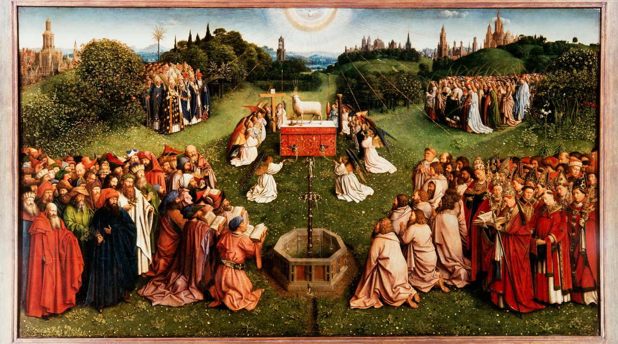 Het Lam Gods. Aanbidding van het Mystieke Lam, 1432 door Jan van Eyck