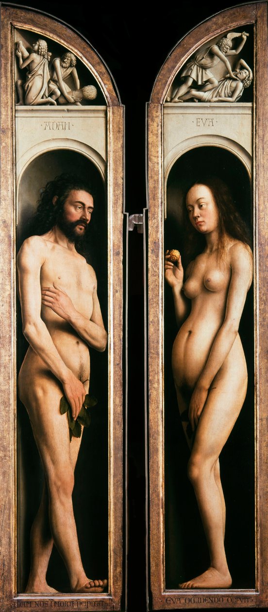 Het Gentse altaarstuk. Aanbidding van het mystieke lam: Adam en Eva door Jan van Eyck
