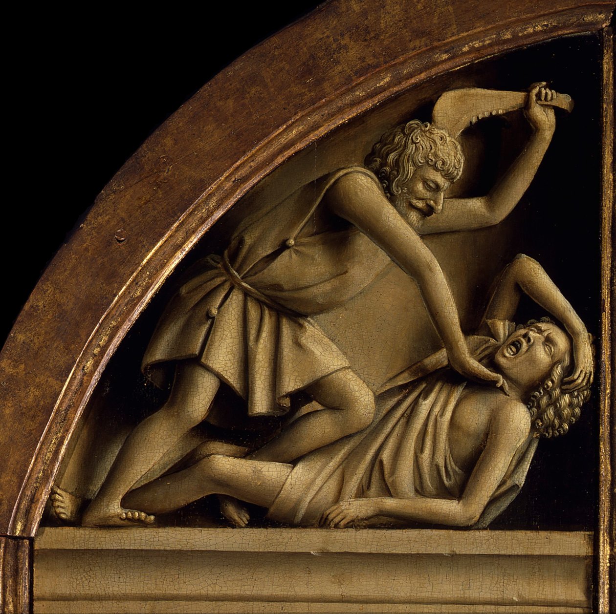 Het Lam Gods. Aanbidding van het Mystieke Lam: Kaïn doodt Abel, 1432 door Jan van Eyck