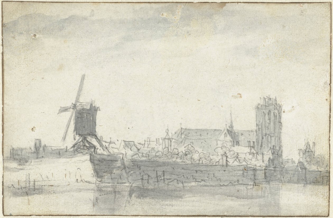 Gezicht op Dordrecht vanaf het water door Jan van Goyen (possibly)