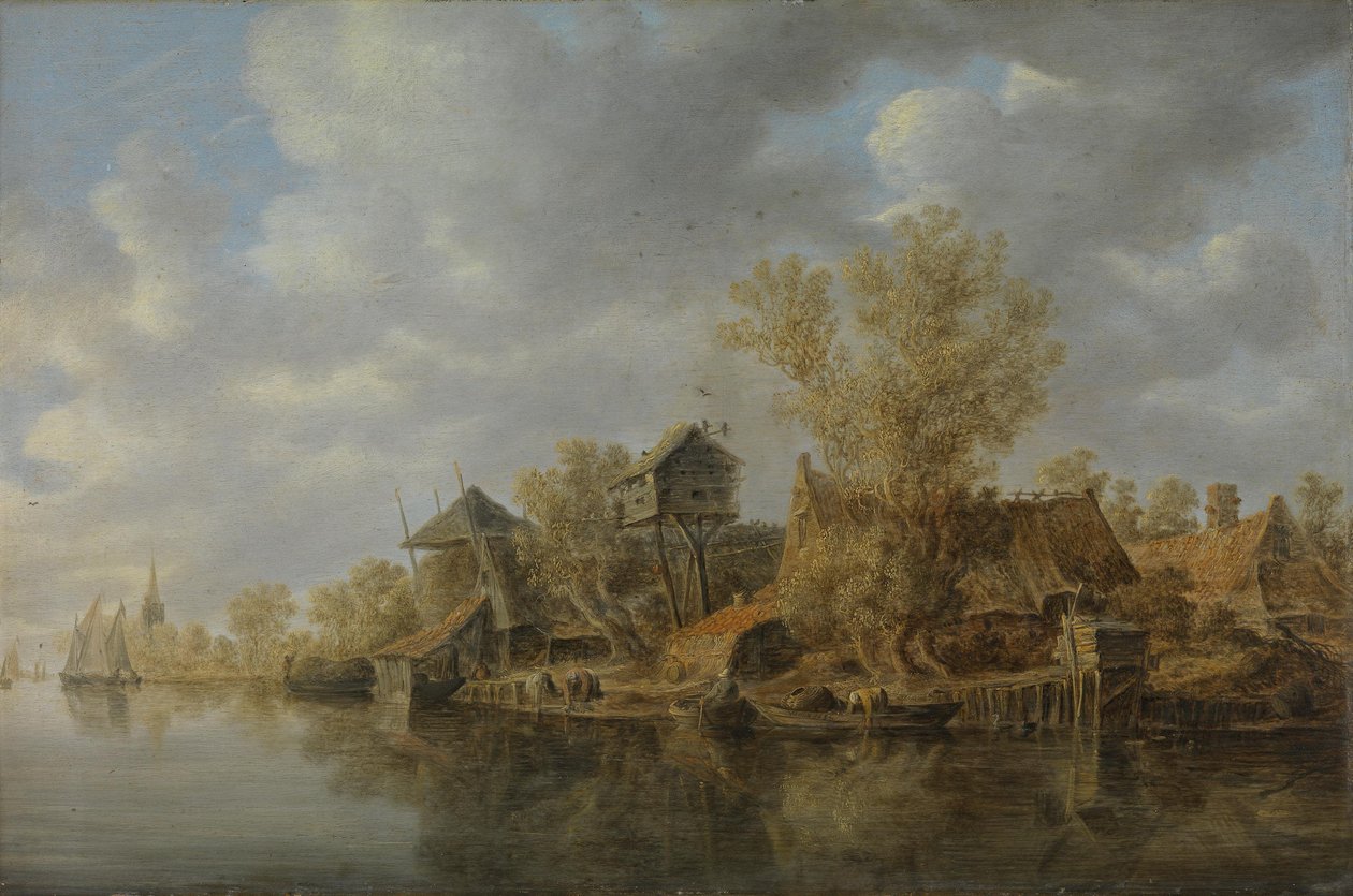 Boerderijen aan de rivier door Jan van Goyen
