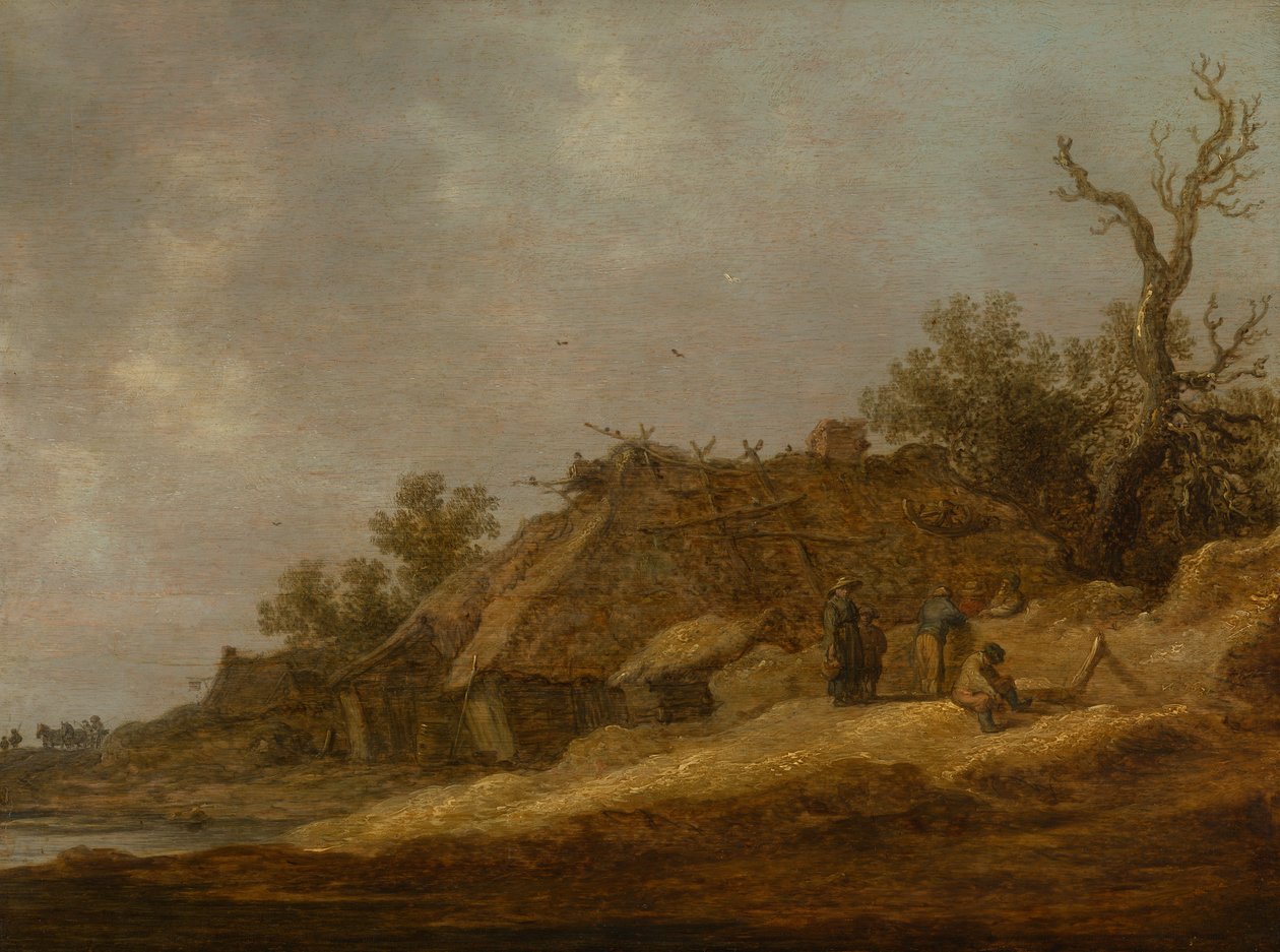Vervallen boerderij met boeren door Jan van Goyen