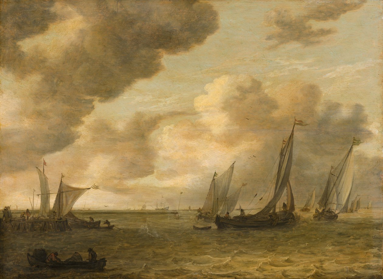 Estuarium met zeilboten door Jan van Goyen