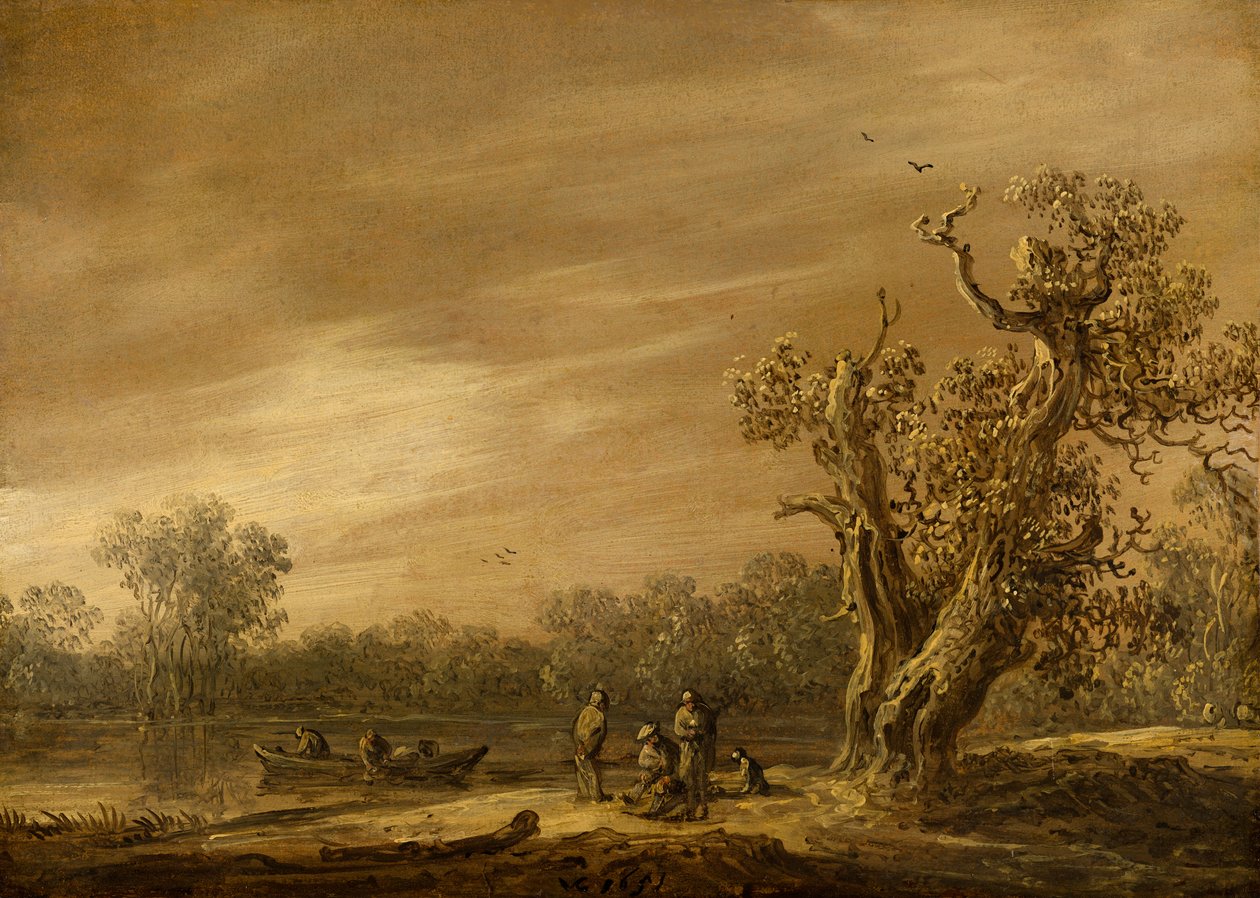 Vissers aan de oever van het meer door Jan van Goyen
