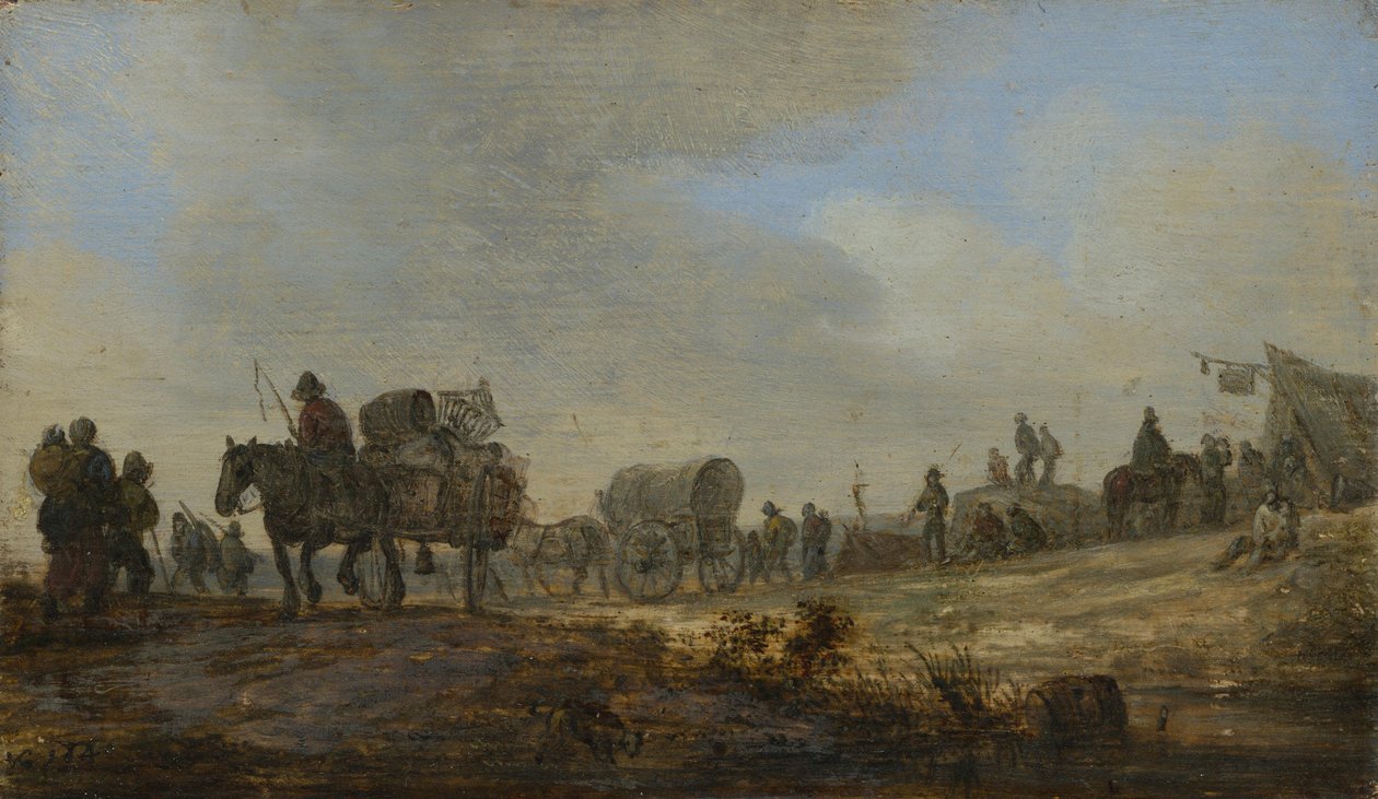 Landschap met boerenkar door Jan van Goyen