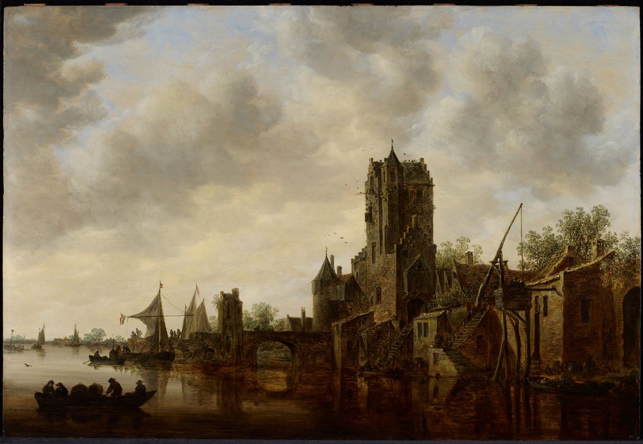 Rivierlandschap met de Pellecussenpoort nabij Utrecht door Jan van Goyen