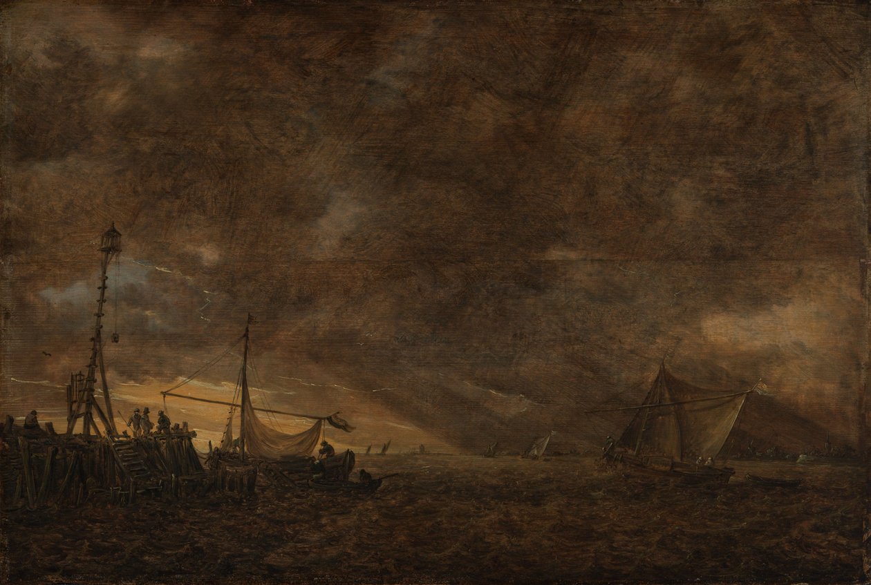 Zeegezicht met opkomend onweer door Jan van Goyen