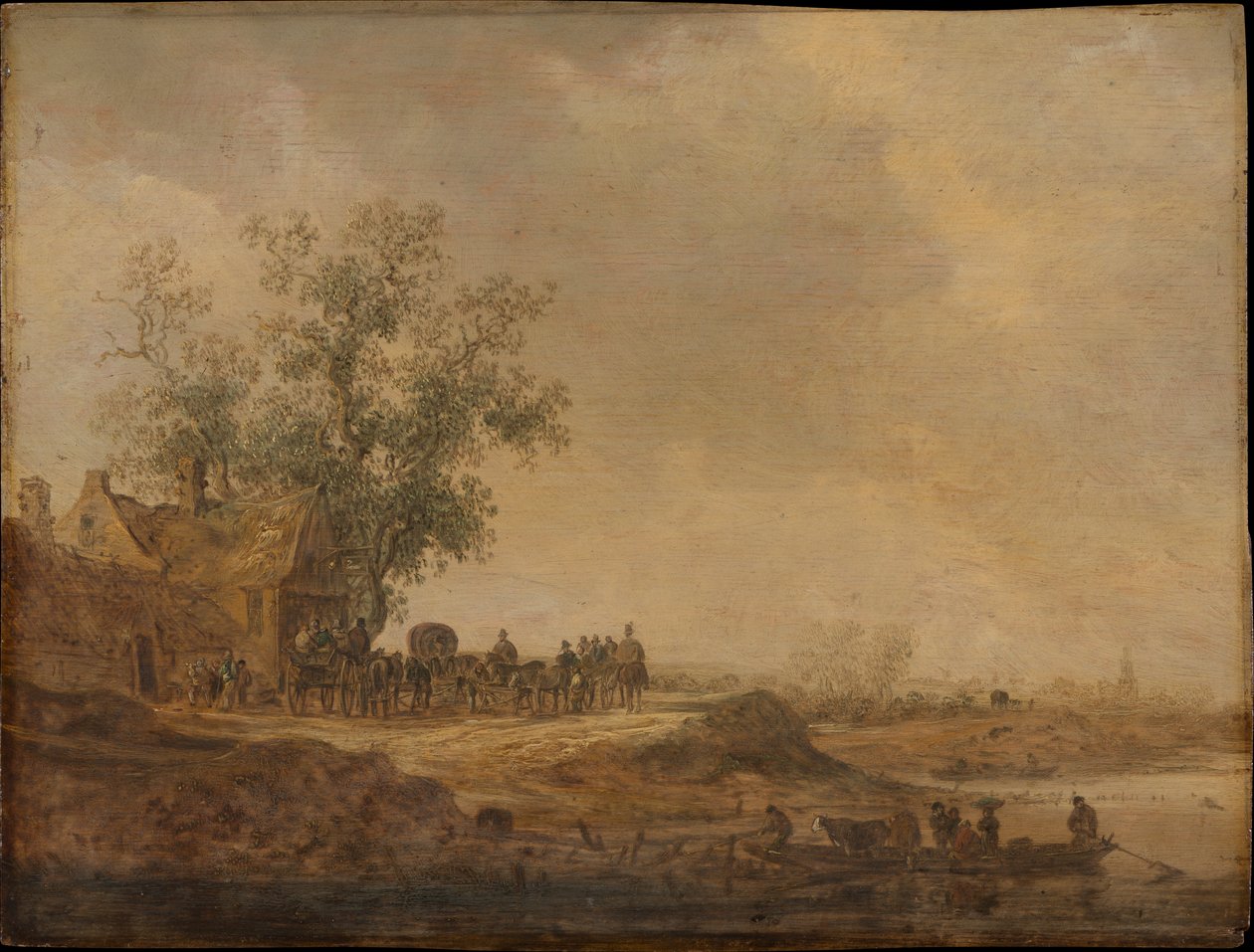 De halte voor de herberg door Jan van Goyen
