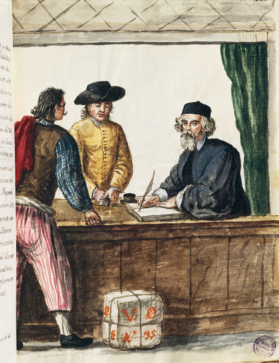 Voorname koopman, illustratie uit Geïllustreerd boek van Venetiaanse kostuums, door Jan Grevenbroeck door Jan van Grevenbroeck
