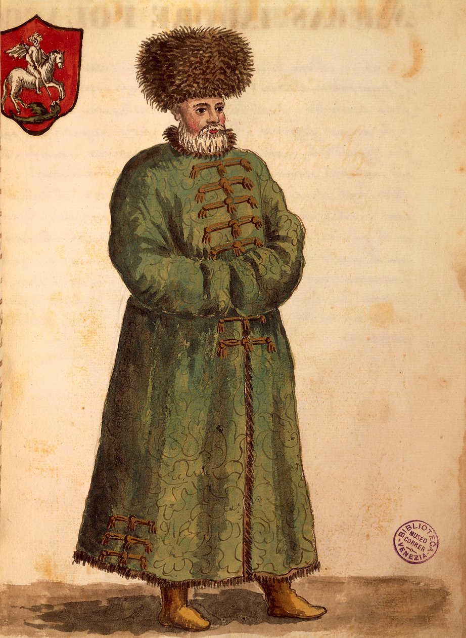 Moscovische ambassadeur, Gli Abiti de Veneziani, uit geïllustreerd kostuumboek door Jan van Grevenbroeck