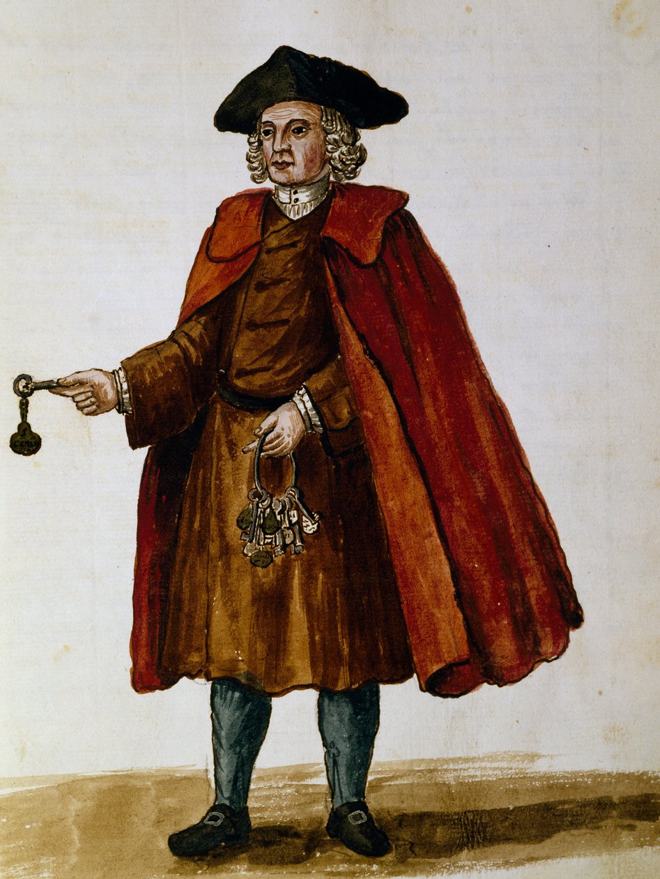 Verkopers van sleutels voor privéboxen voor theatervoorstellingen, aquarel door Giovanni Grevembroch, Italië door Jan van Grevenbroeck