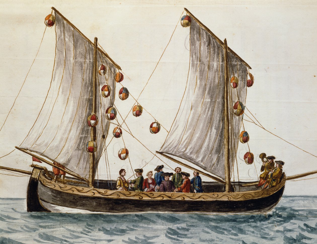 Venetiaanse boot versierd voor Feest van de Verlosser, door Jan Grevenbroeck, aquarel, Italië door Jan van Grevenbroeck