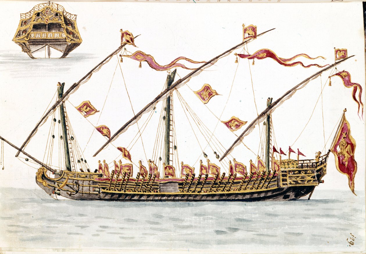 Venetiaanse galesus. Aquarel en inkt uit het manuscript 