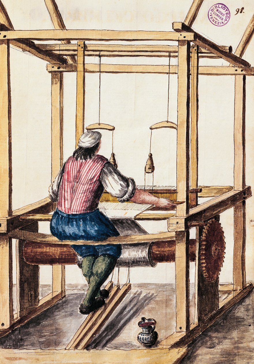 Wever, illustratie door Jan van Grevenbroeck (1731-1807) uit Het kleed van de Venetianen manuscript, Italië door Jan van Grevenbroeck