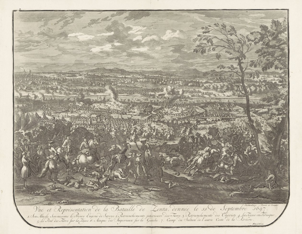 Slag bij Senta, 1697 Vuë et representation de la bataille de Zenta, donnée le 11 de Septembre 1697 door Jan van Huchtenburg
