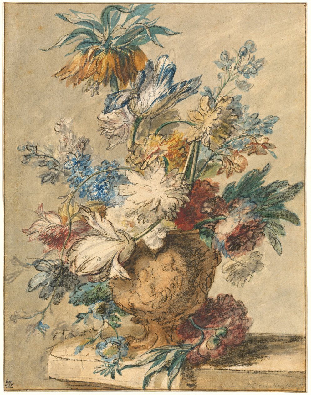 Boeket Lentebloemen in een Terracotta Vaas door Jan van Huysum