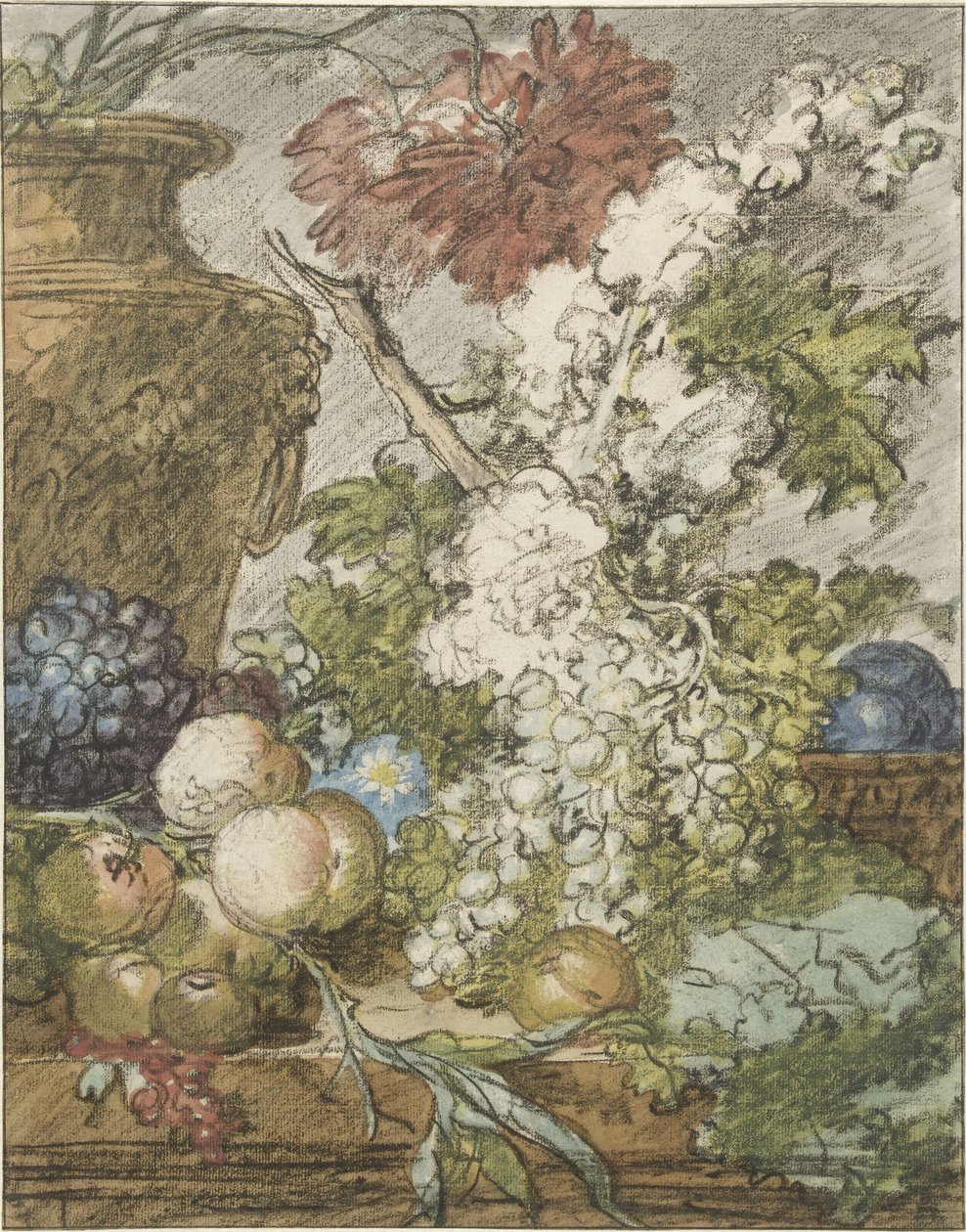 Schets voor een vruchten- en bloemenstuk door Jan van Huysum