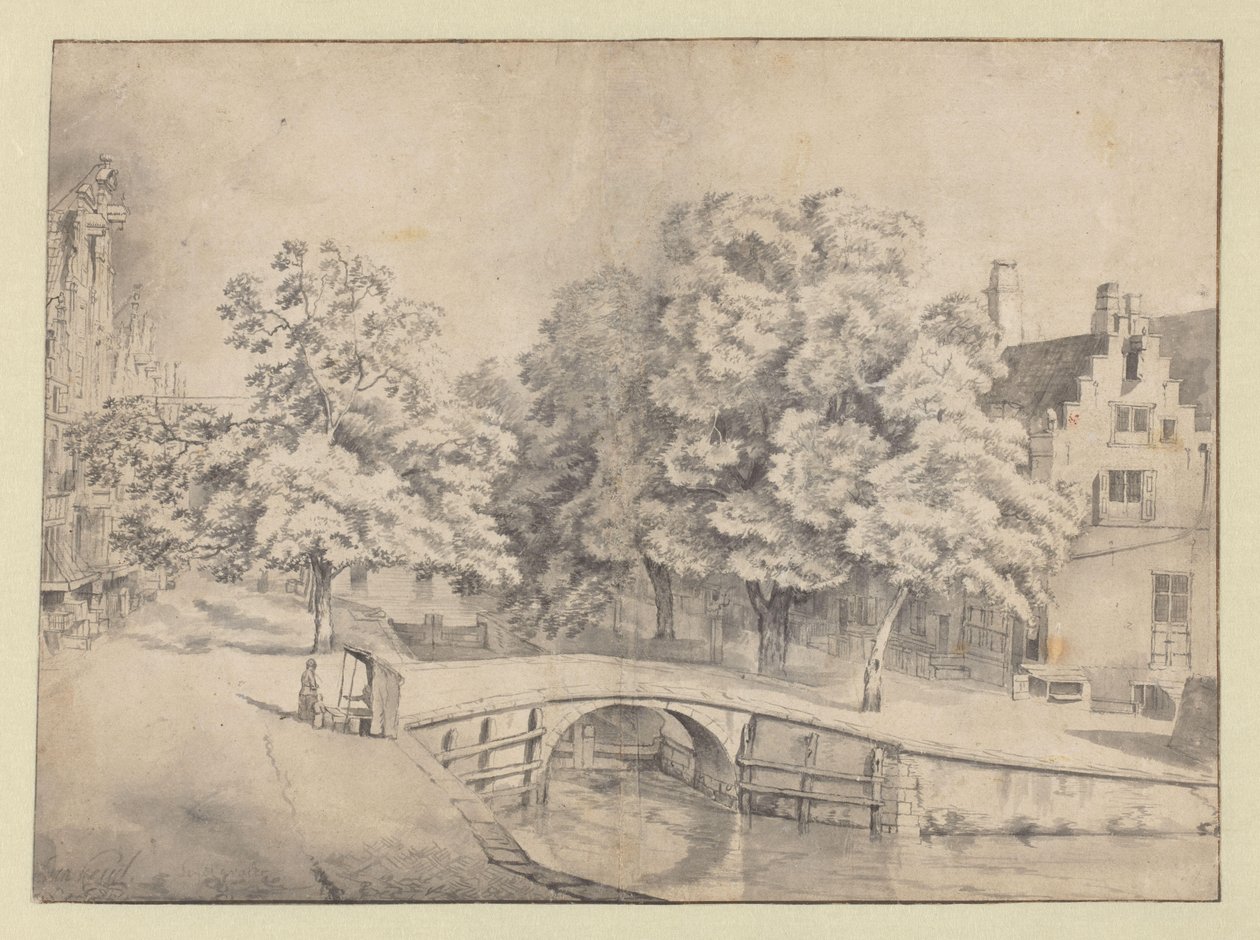 Uitzicht op de Leidsegracht in Amsterdam, gezien vanaf de Keizersgracht door Jan van Kessel
