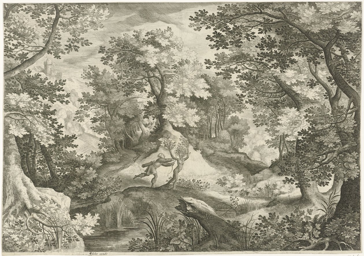 Landschap met Apollo en Daphne door Jan van Londerseel