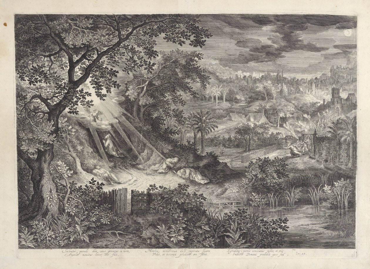 Landschap met Christus in de hof van Gethsemane door Jan van Londerseel