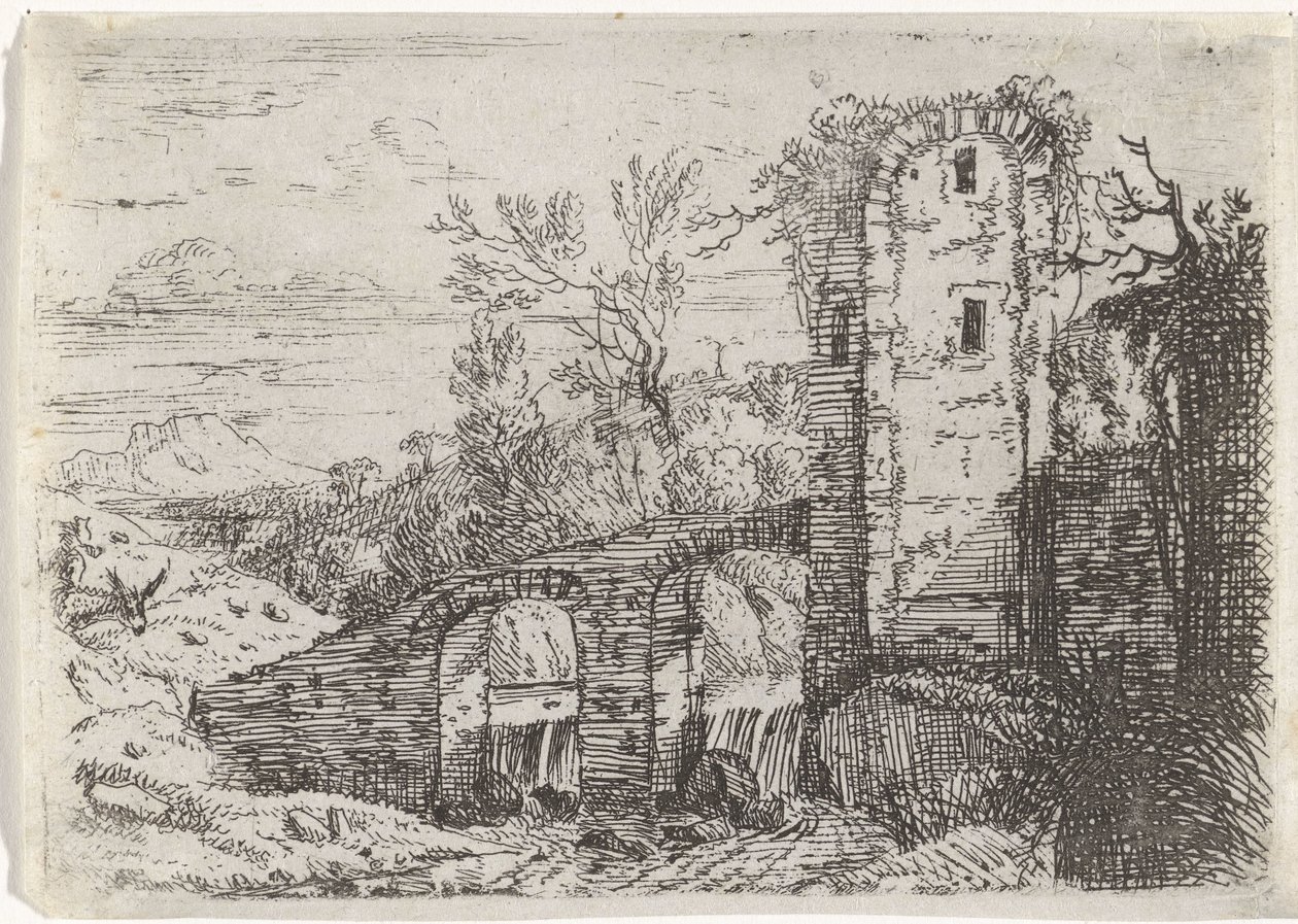 Stenen brug over waterval door Jan van Nickelen