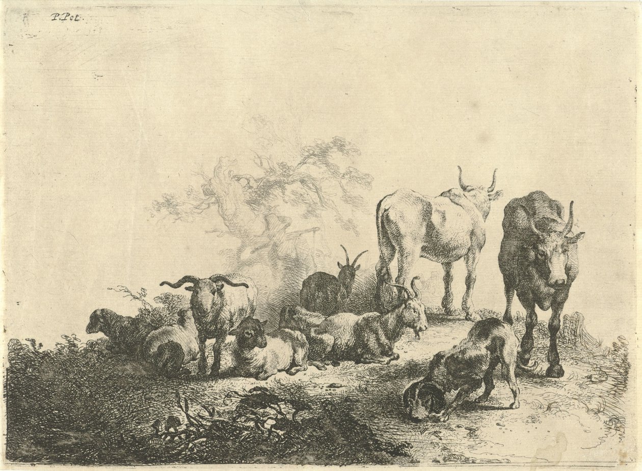 Landschap met vee en een melkmeid door Jan van  Noordt