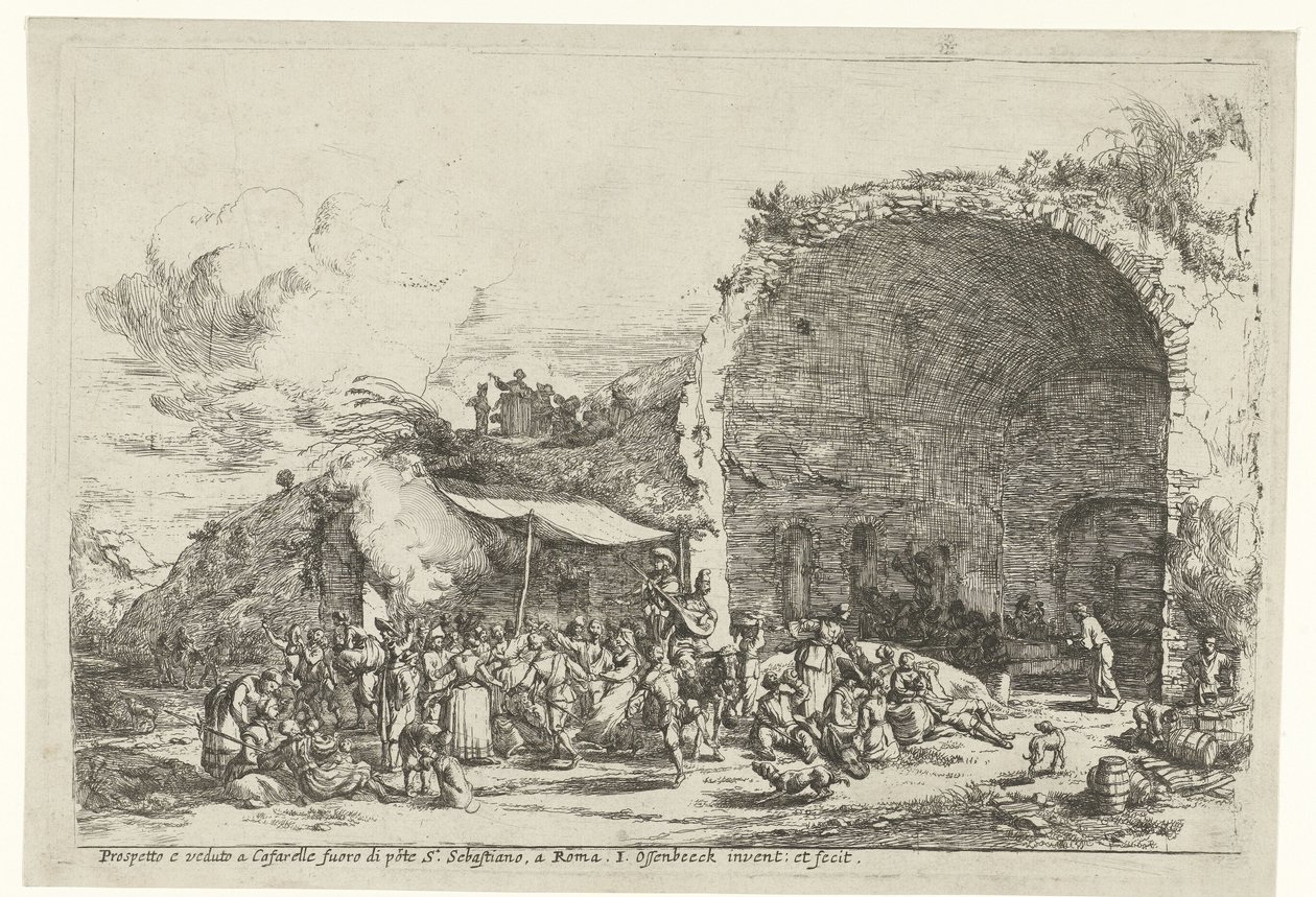 Festiviteiten bij de ruïnes van de grot van de nimf Egeria door Jan van Ossenbeeck