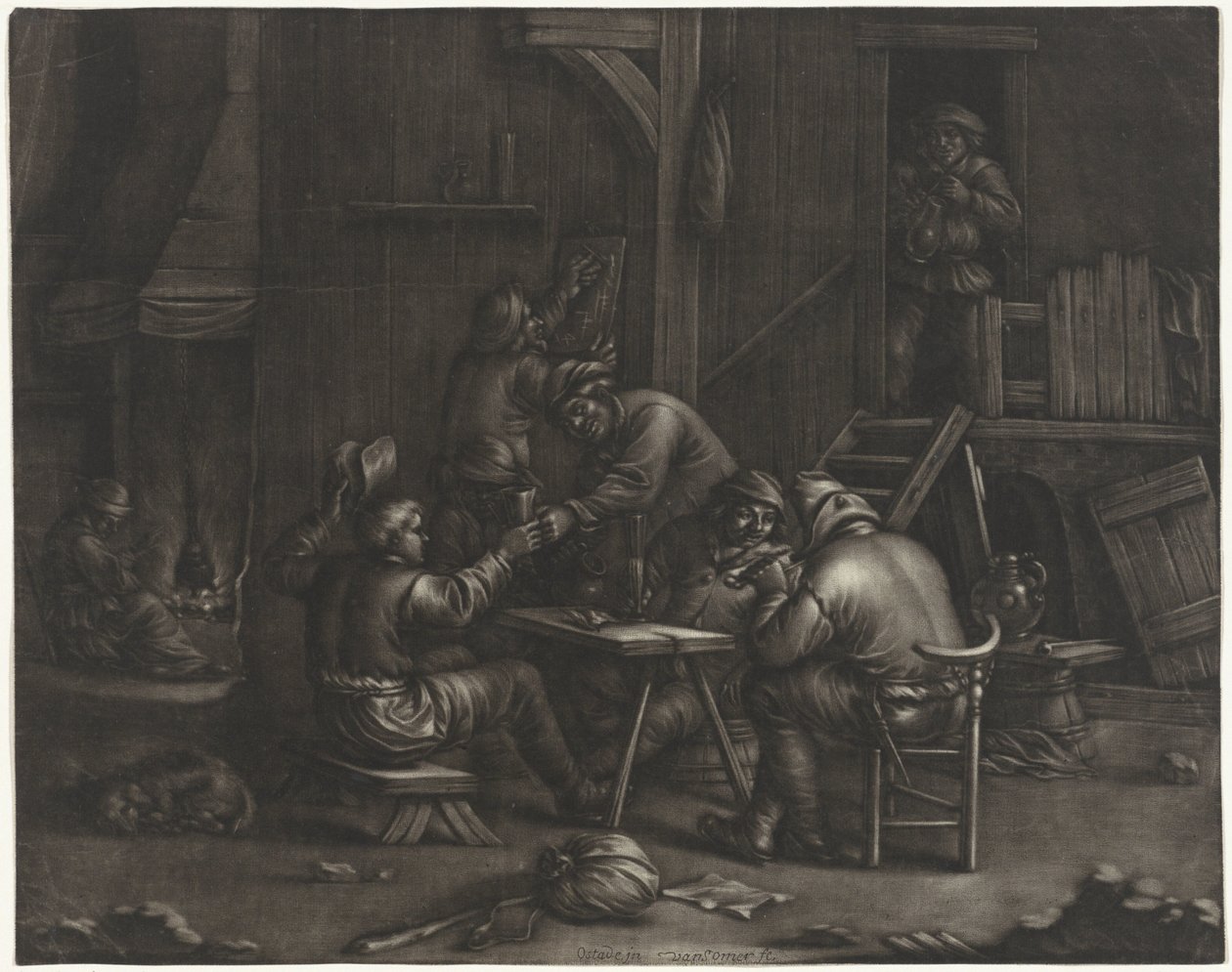 Herberg met drinkende mannen door Jan van Somer