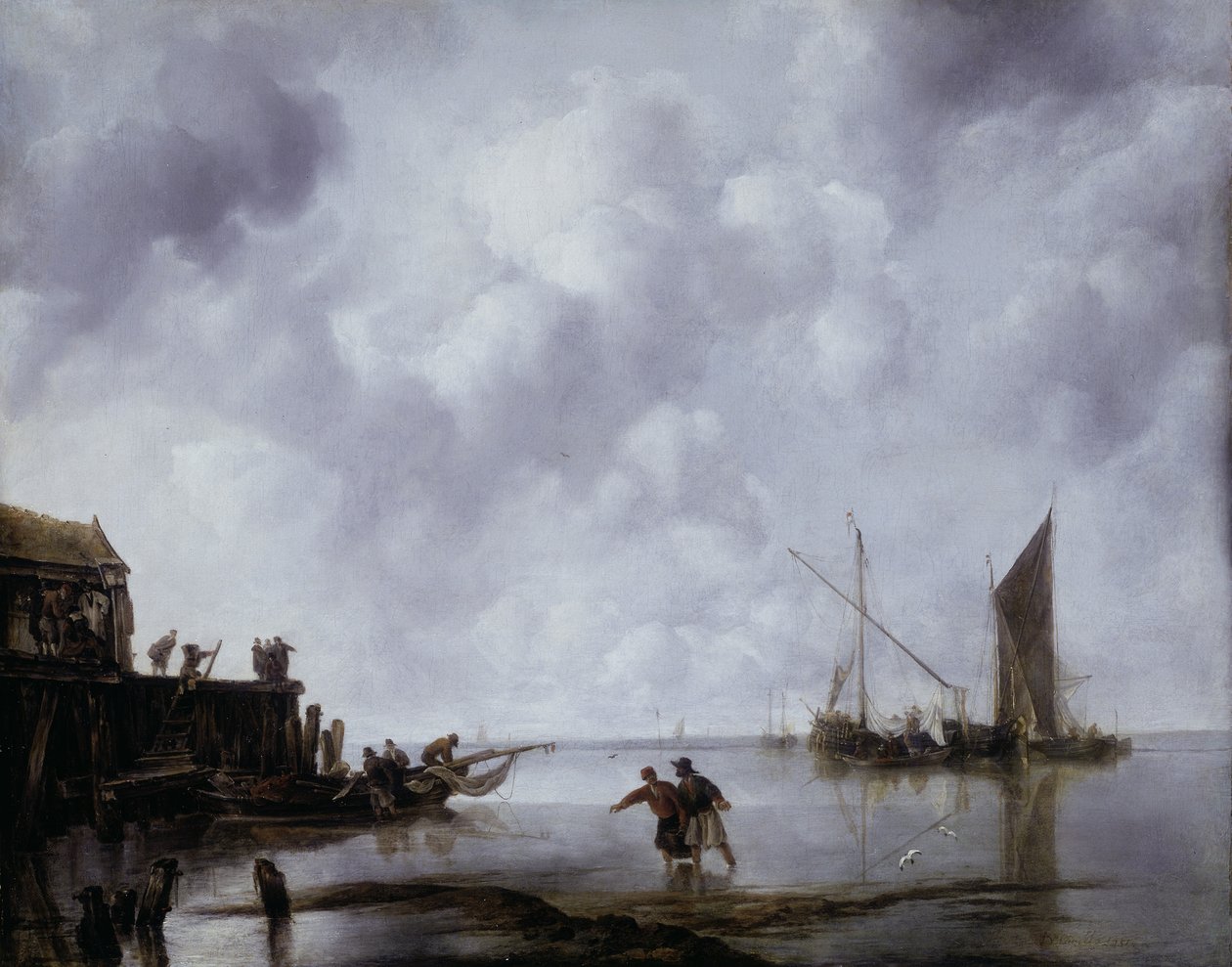 Vissersboten in een kalmte door Jan van de Capelle or Cappelle