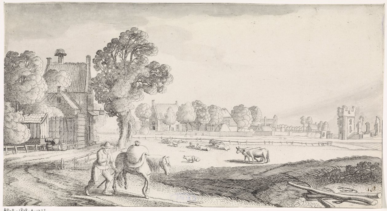 Boer met pakpaard op een landweg door Jan van de Velde (II)