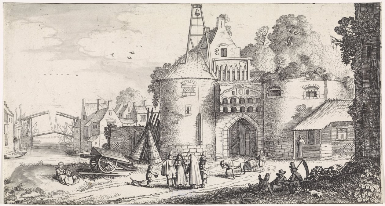 Figuren bij een stadspoort door Jan van de Velde (II)
