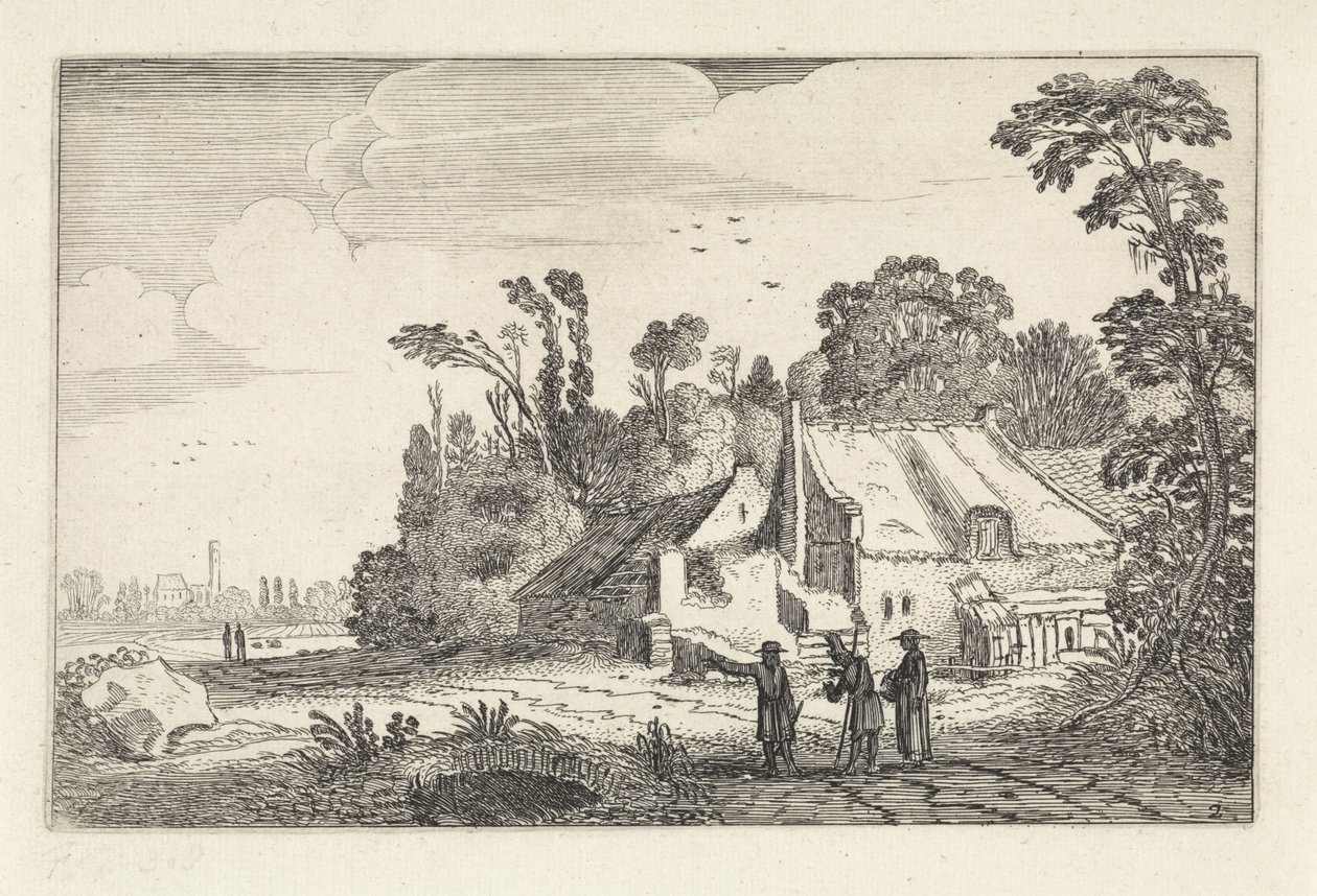 Figuren op een landweg bij een boerderij door Jan van de Velde (II)