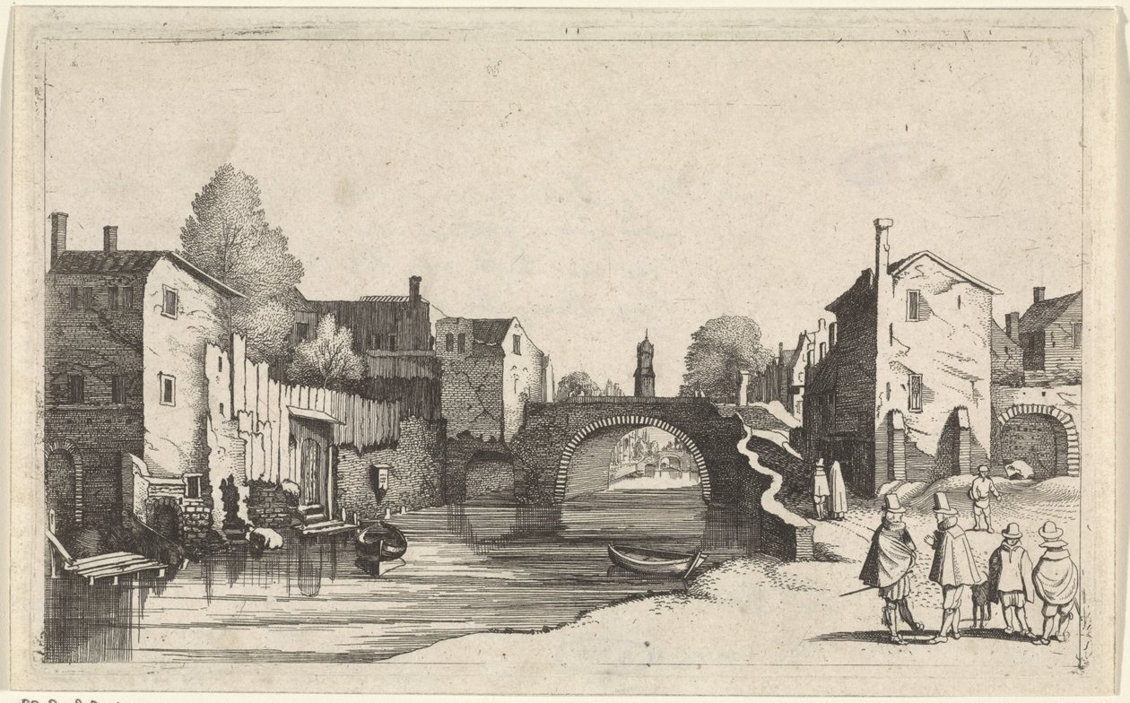 Gezicht op een kanaal in een stad door Jan van de Velde (II)