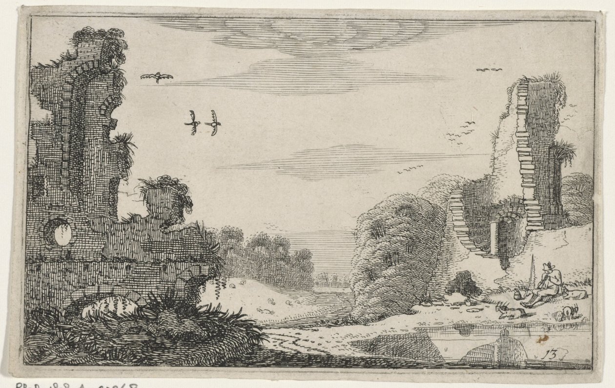 Herder bij een ruïne door Jan van de Velde (II)
