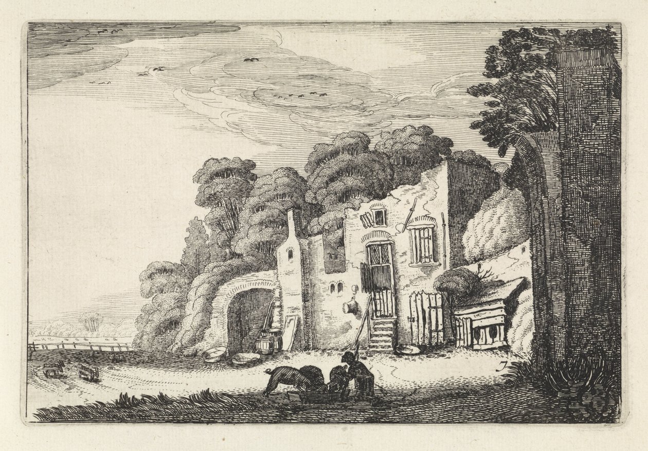 Landschap met de verloren zoon bij de varkens door Jan van de Velde (II)