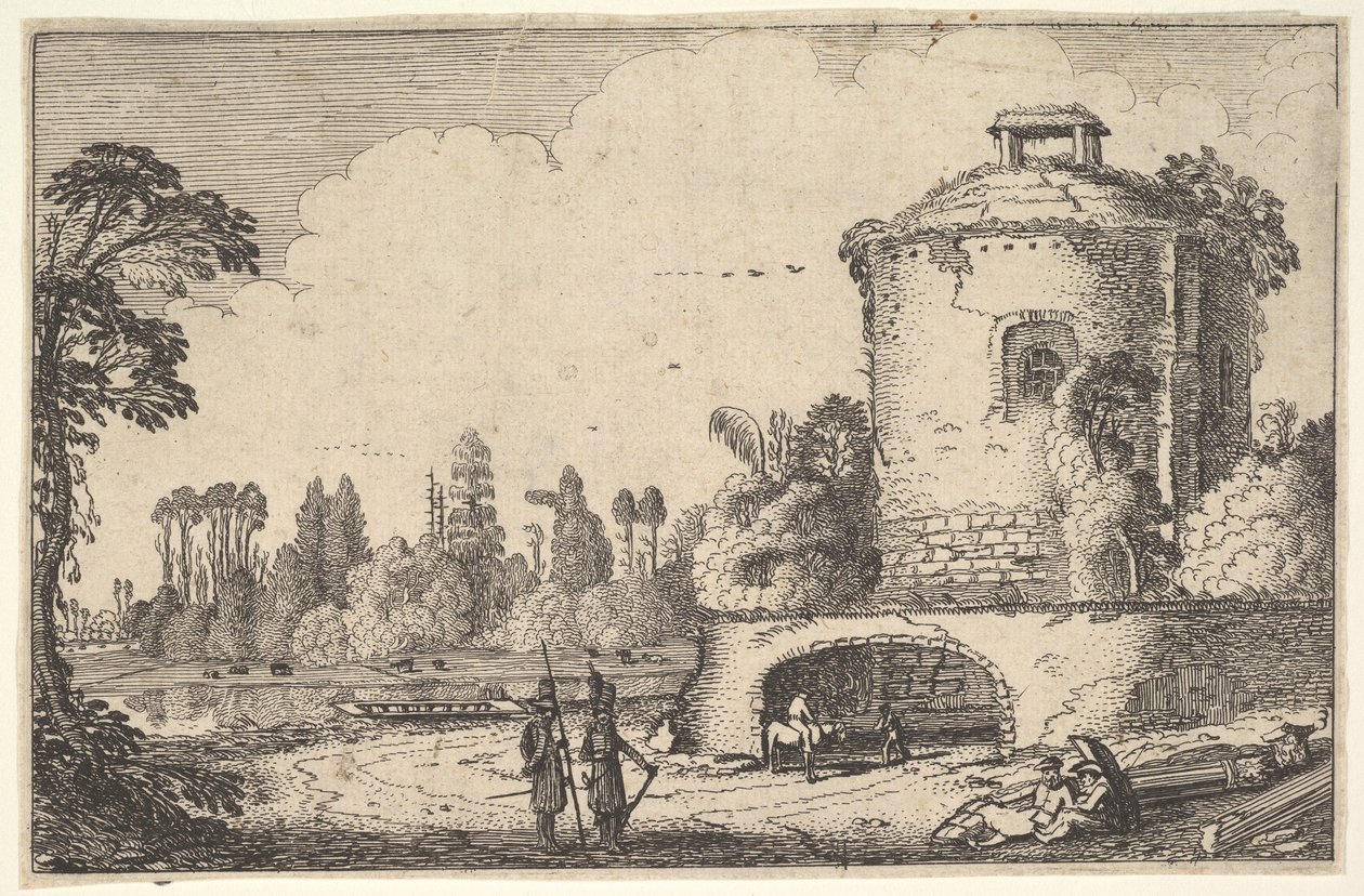 Landschap met een ronde toren door Jan van de Velde II