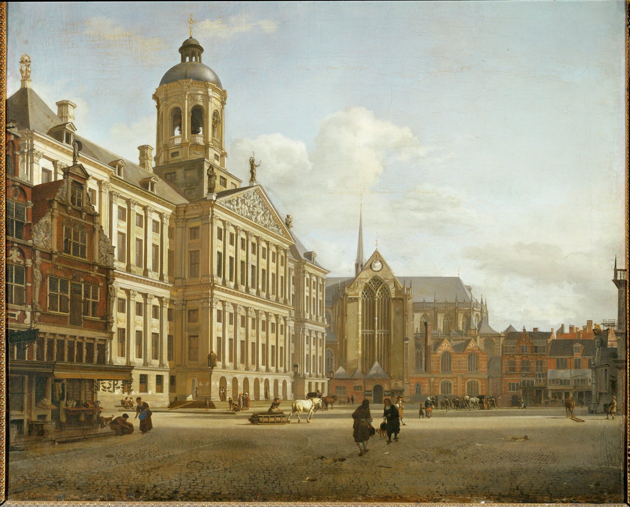 De Dam en het nieuwe stadhuis van Amsterdam, Nederland ... door Jan van der (manner of) Heyden