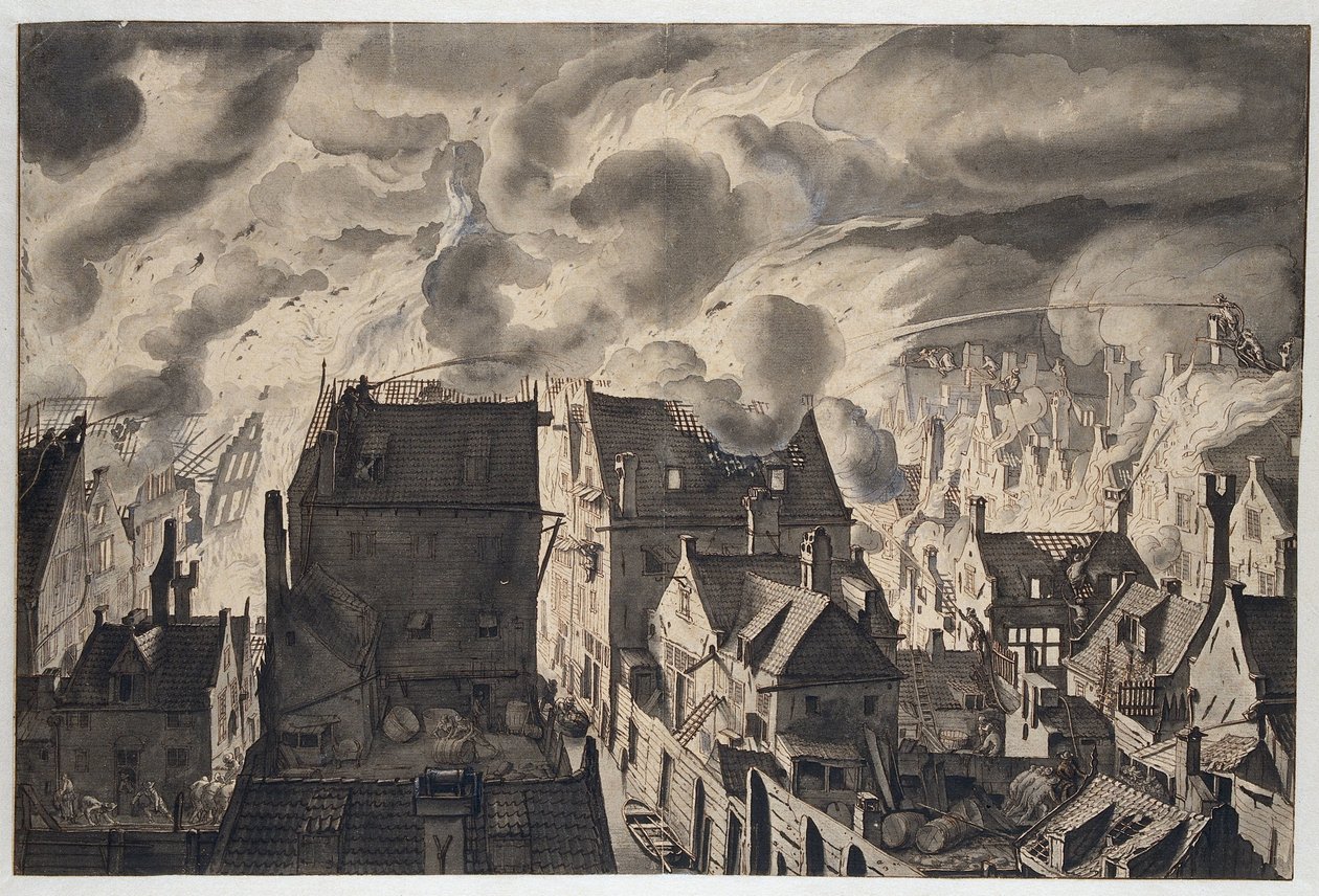 Brand aan de Elandsgracht door Jan van der Heyden