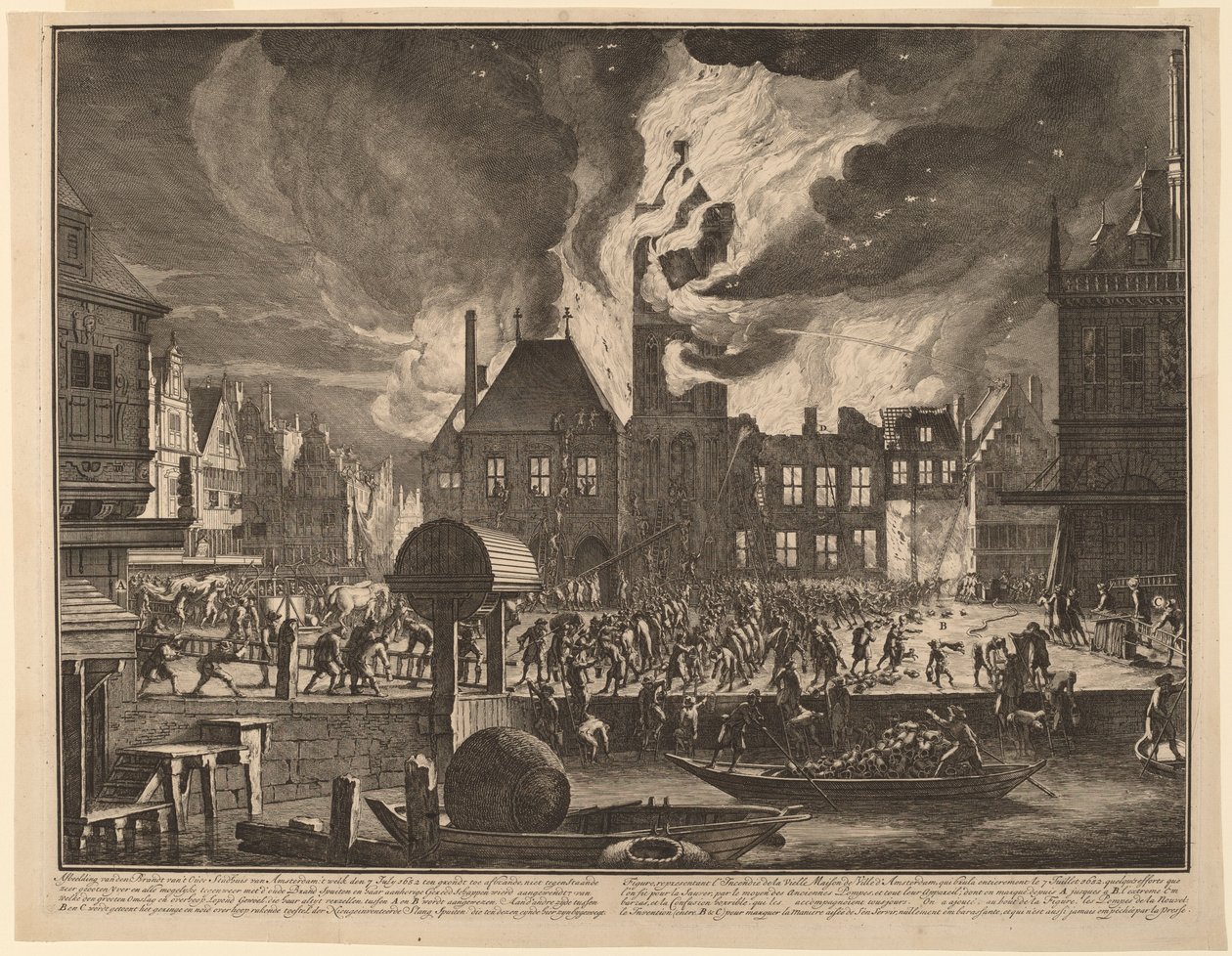 Brand van het Oude Stadhuis van Amsterdam door Jan van der Heyden