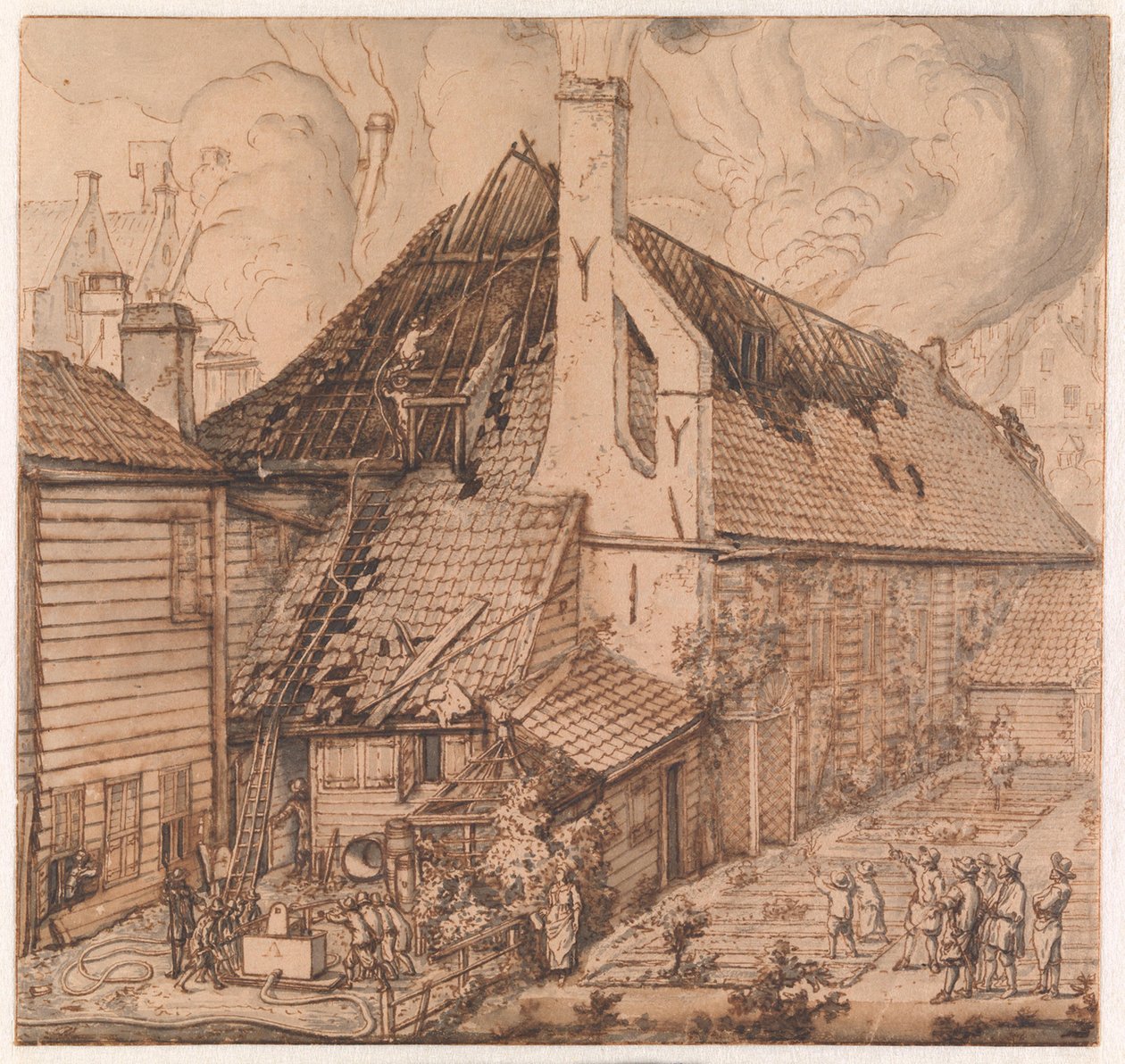 De brand in zeepziederij „De Bruynvis“ door Jan van der Heyden