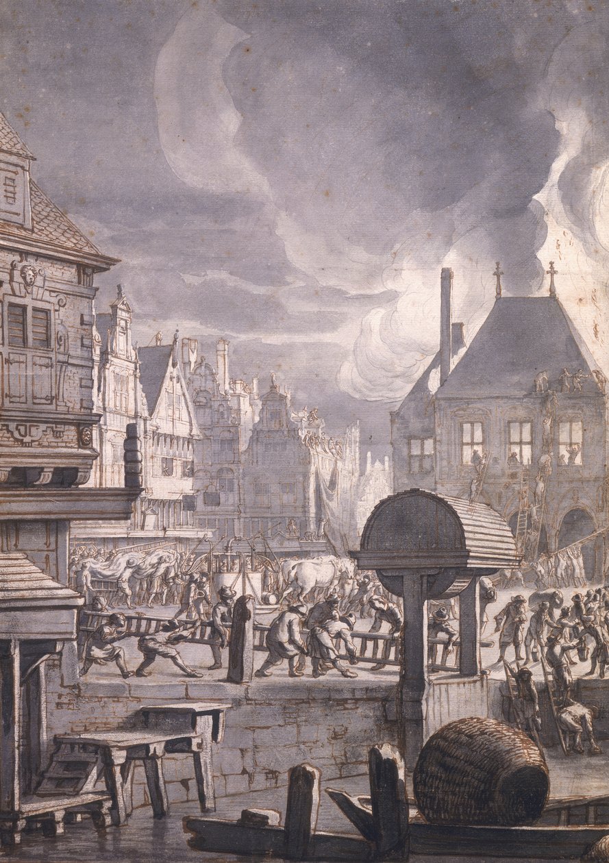Brand in het oude stadhuis van Amsterdam, 17 juli 1652 door Jan van der Heyden