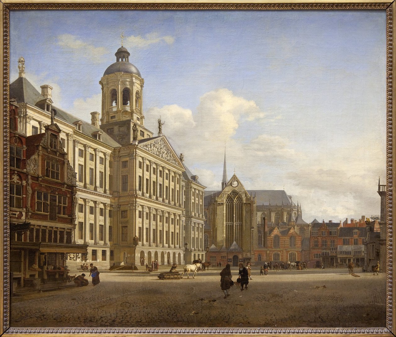 De Dam met het nieuwe stadhuis in Amsterdam door Jan van der Heyden
