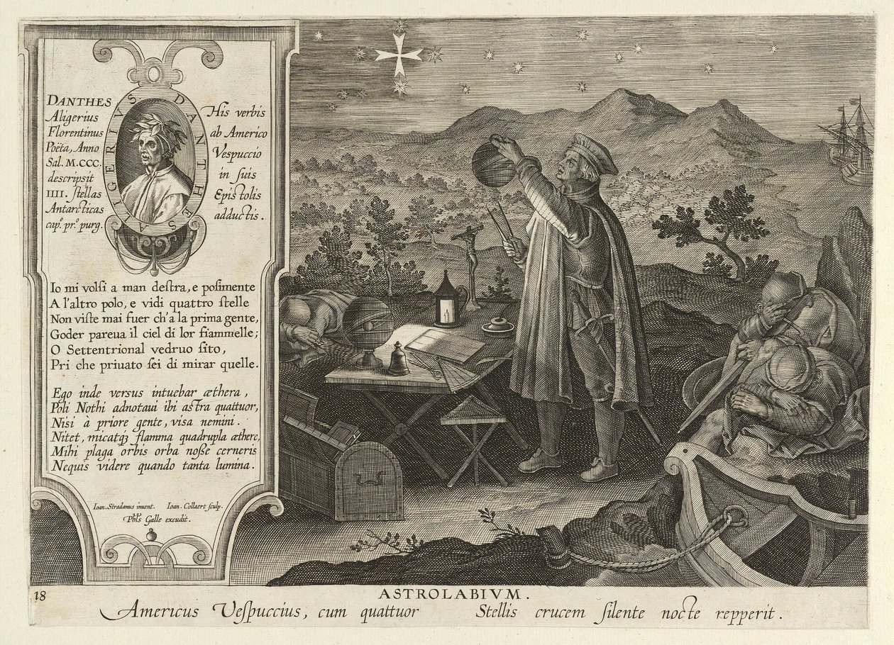Amerigo Vespucci Ontdekt het Zuiderkruis met een Astrolabium door Jan van der Straet