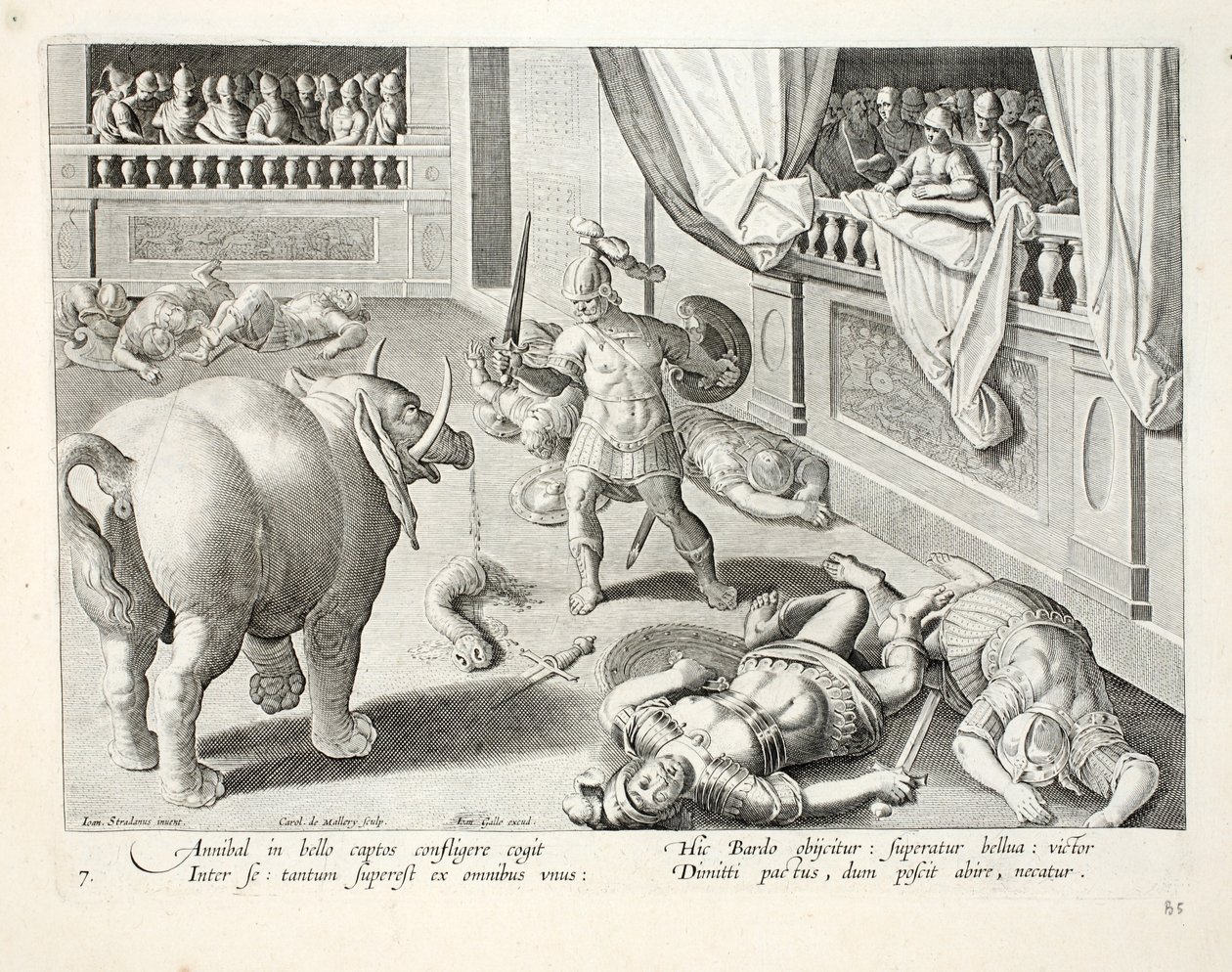 Hannibal laat verslagen Romeinen tegen elkaar vechten, illustratie uit 