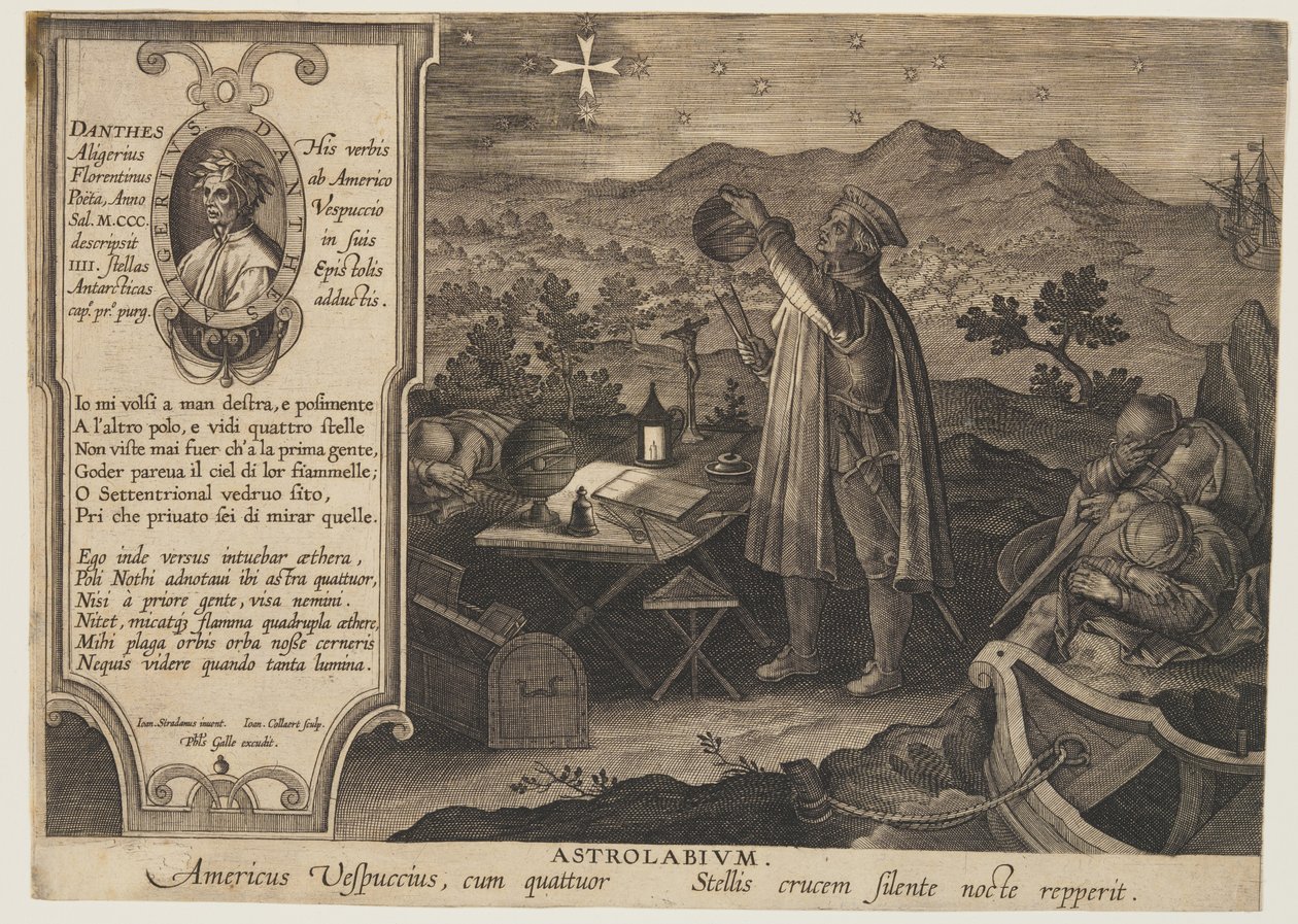 De astrolabium - Amerigo Vespucci, van Nova Reperta door Jan van der Straet