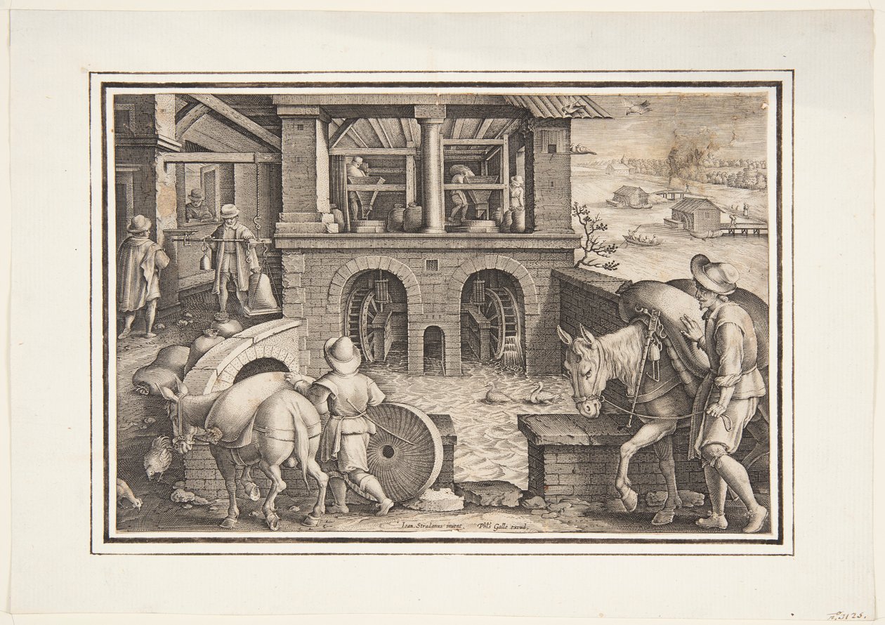 Een Watermolen door Jan van der Straet, called Stradanus